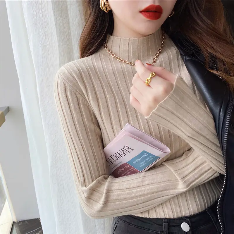 Women's Mock Collar Sweater Top Black Knit Winter Wear - Image 2