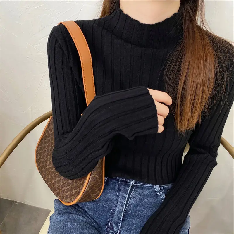 Women's Mock Collar Sweater Top Black Knit Winter Wear - Image 7
