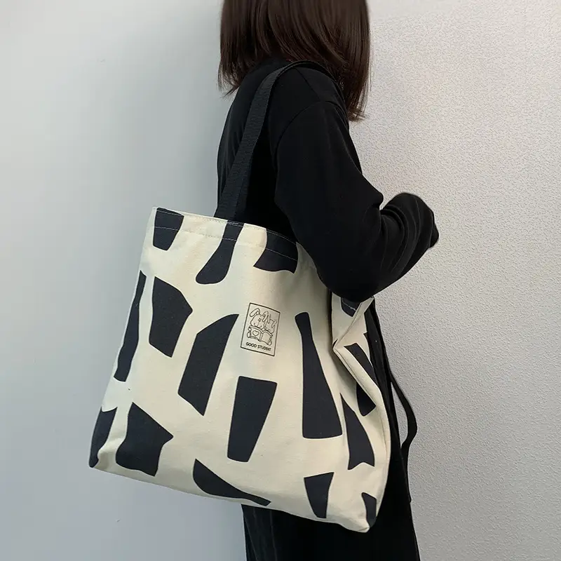 Women Canvas Tote Bag Black White Checkered One Shoulder — feature 29