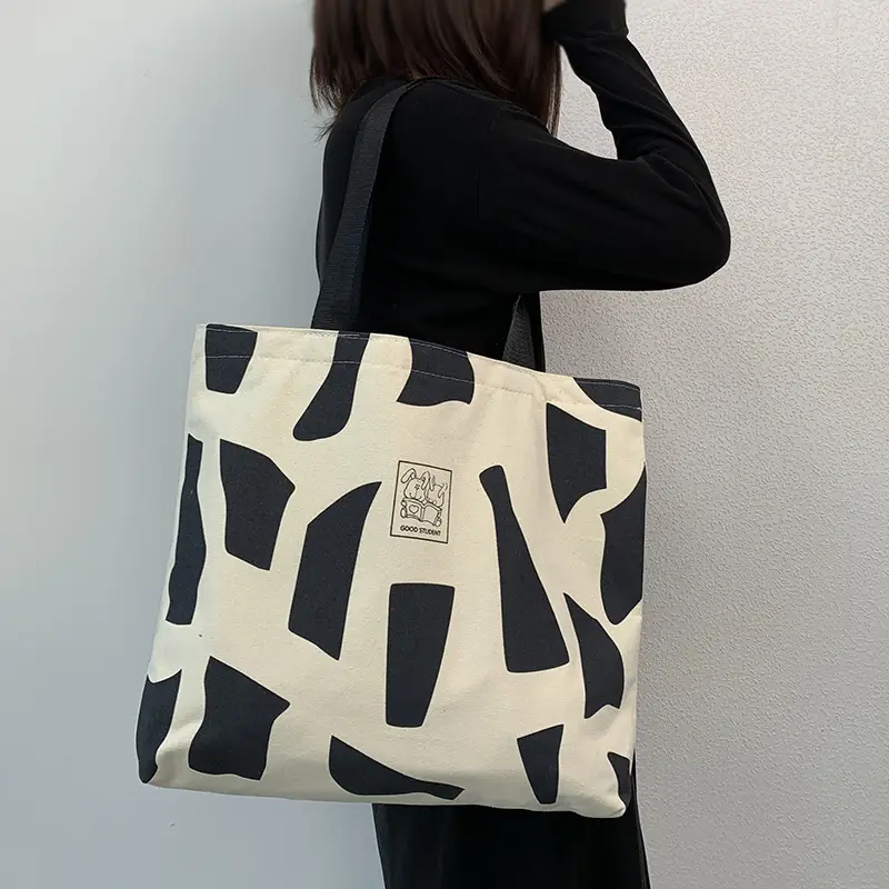 Women Canvas Tote Bag Black White Checkered One Shoulder — feature 30