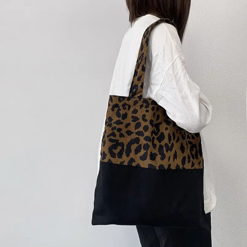 Leopard Print Canvas Shoulder Bag Women Large Capacity - Image 4