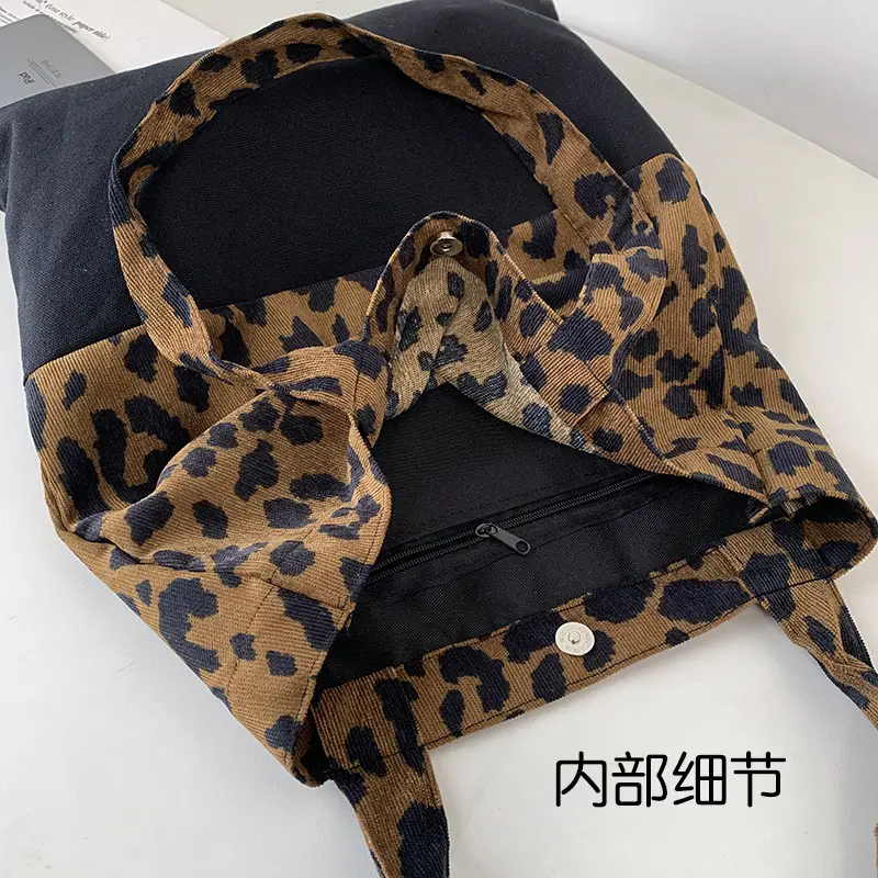 Leopard Print Canvas Shoulder Bag Women Large Capacity - Image 5