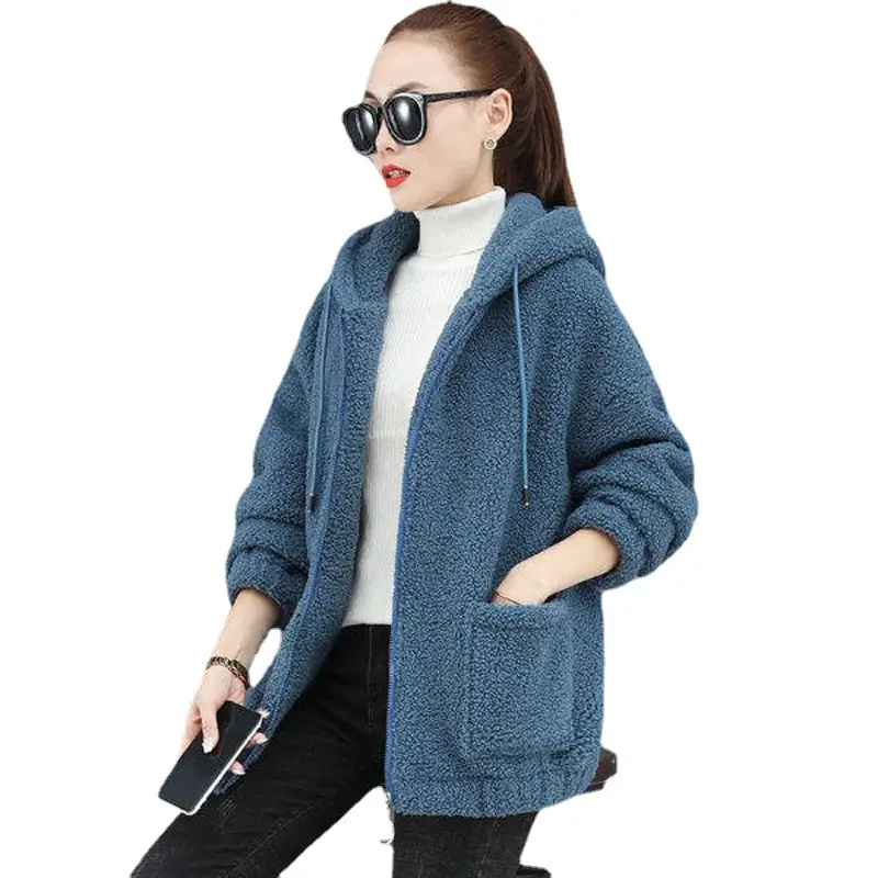 Lamb Velvet Hoodie Women 2022 Winter Zipper Cardigan - Image 6