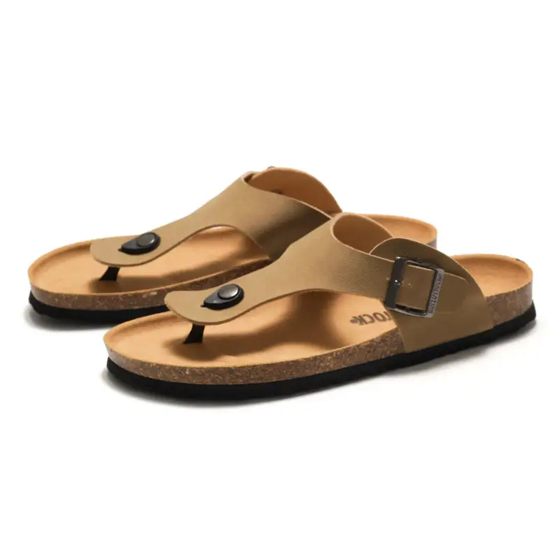 Men Cork Slipper Brown Buckle Strap