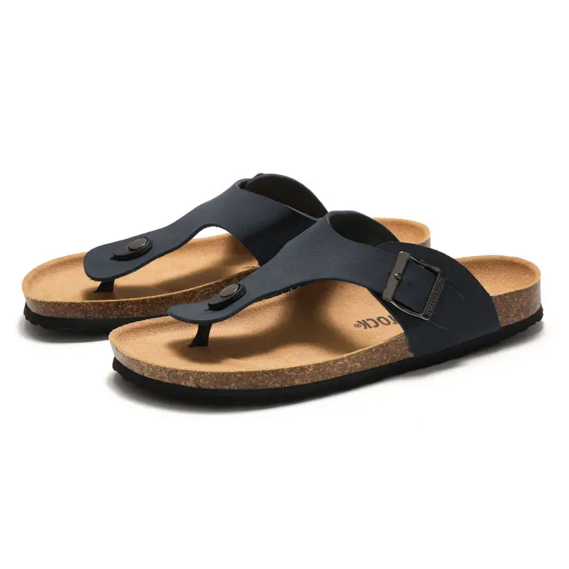 Men Cork Slipper Brown Buckle Strap