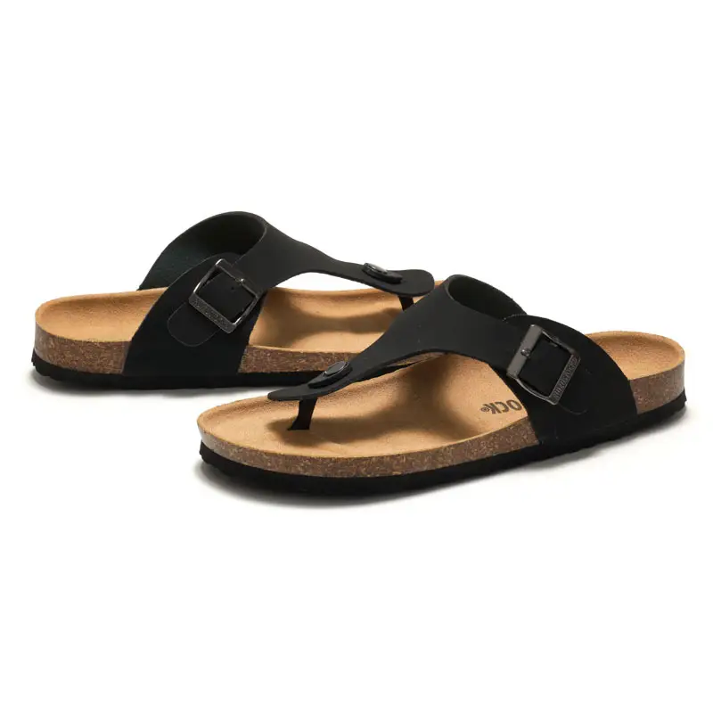 Men Cork Slipper Brown Buckle Strap