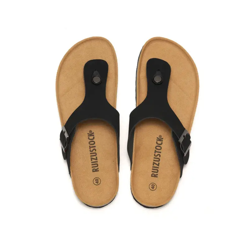 Men Cork Slipper Brown Buckle Strap