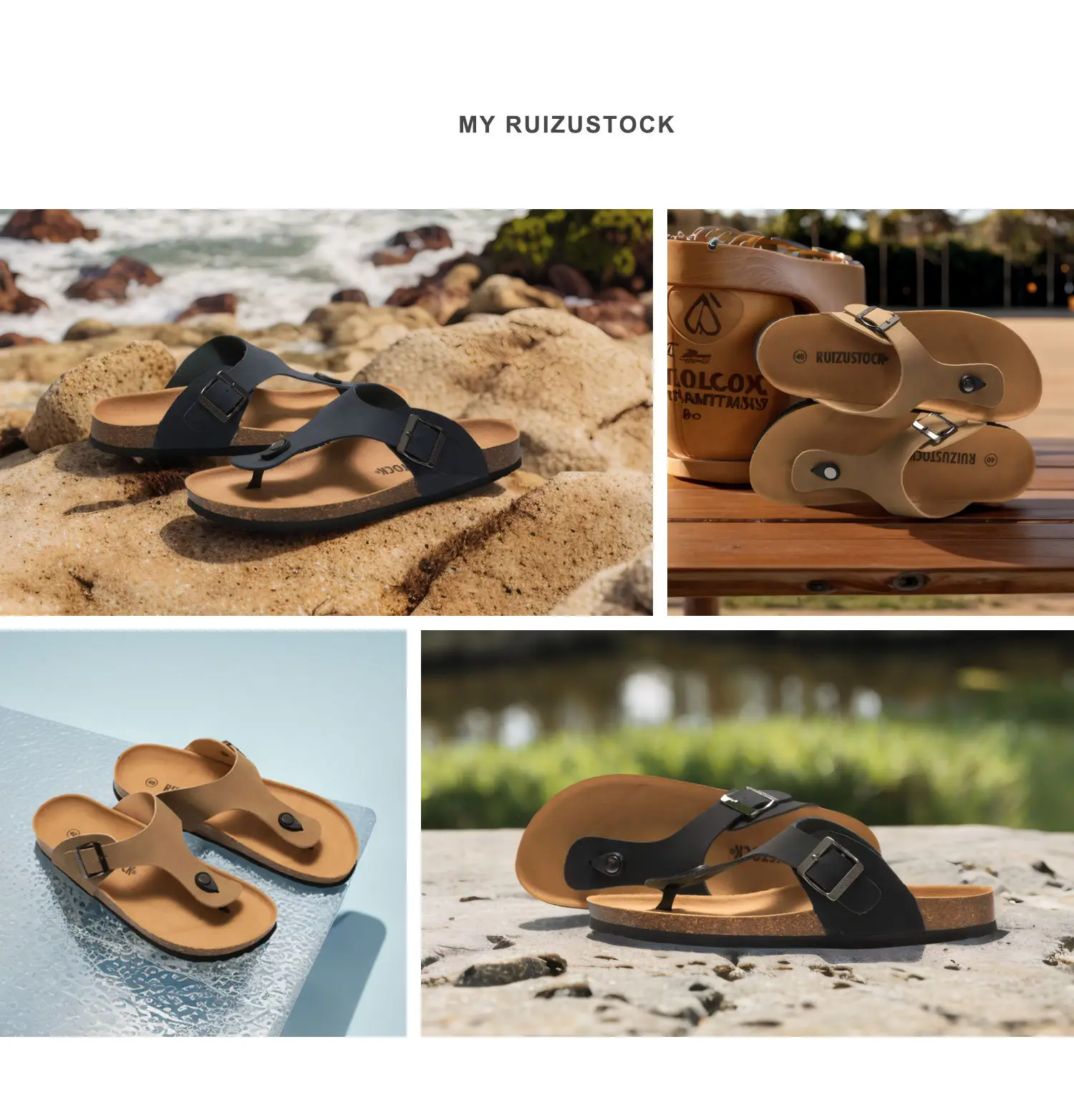 Men Cork Slipper Brown Buckle Strap — feature 2