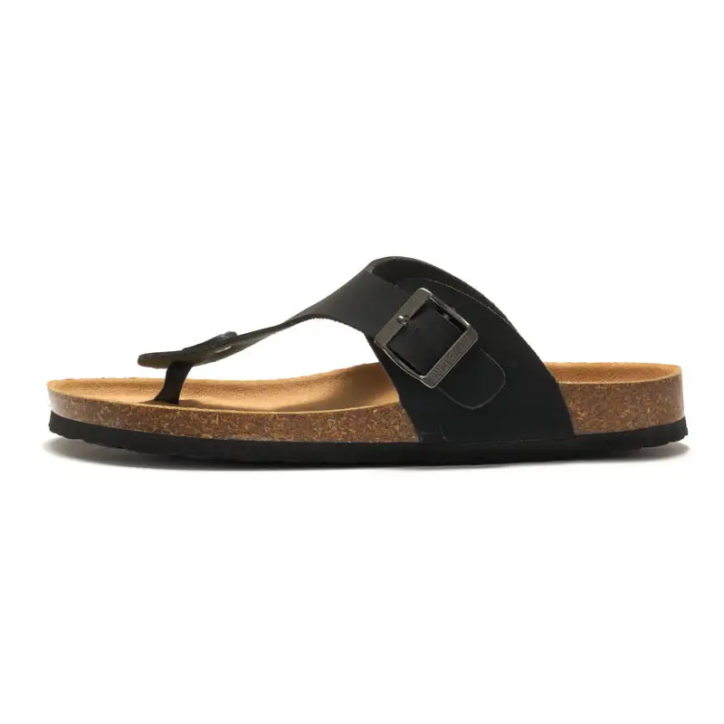 Men Cork Slipper Brown Buckle Strap