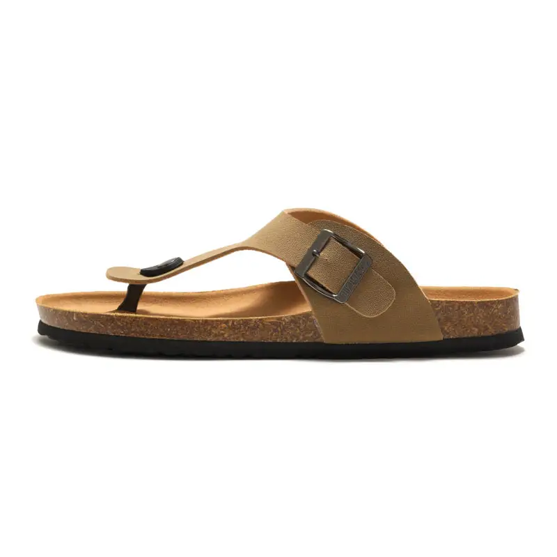 Men Cork Slipper Brown Buckle Strap