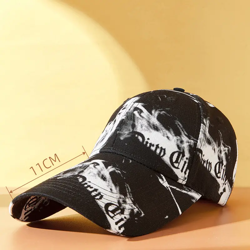 Men Black Graphic Cap with Long Brim 111cm