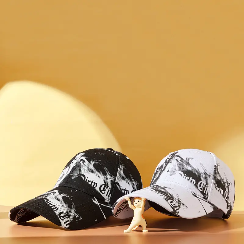 Men Black Graphic Cap with Long Brim 111cm