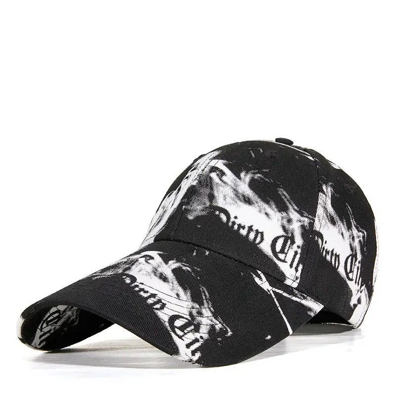 Men Black Graphic Cap with Long Brim 111cm