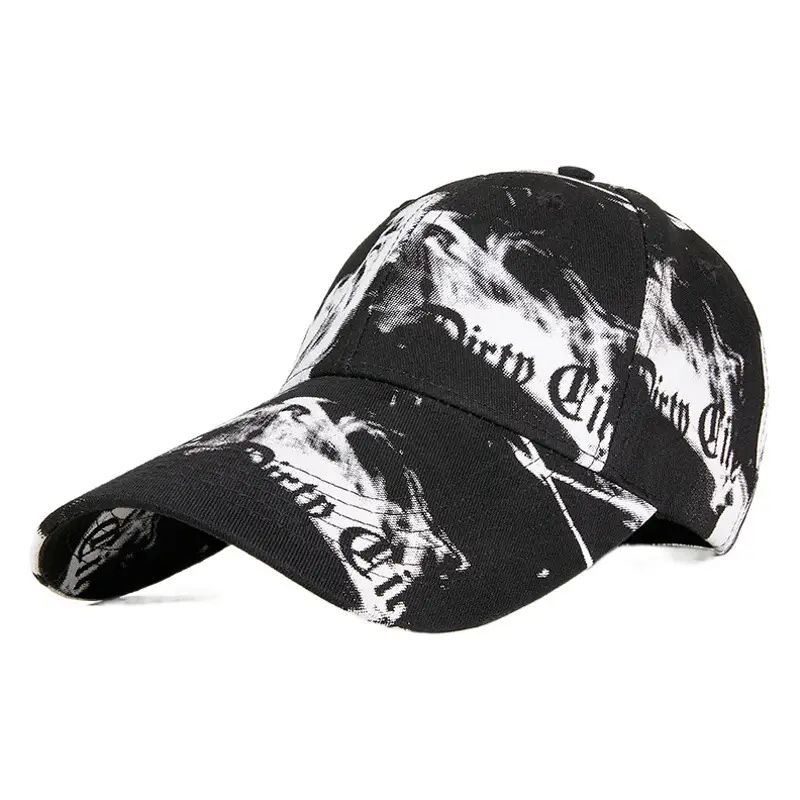 Men Black Graphic Cap with Long Brim 111cm