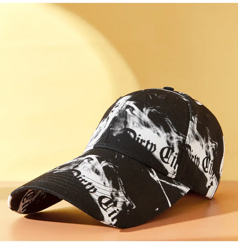Men Black Graphic Cap with Long Brim 111cm — feature 11