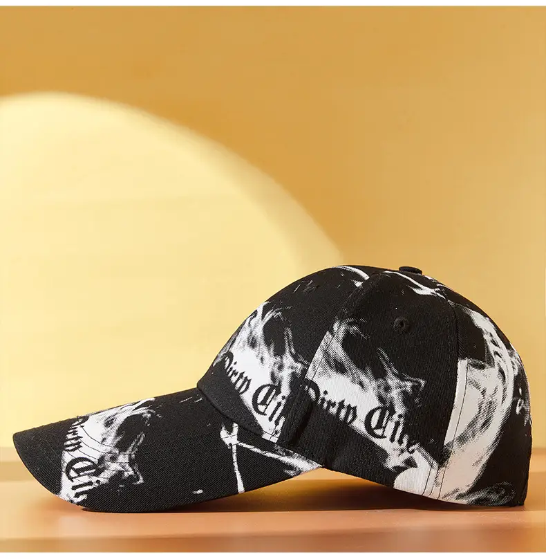 Men Black Graphic Cap with Long Brim 111cm — feature 12