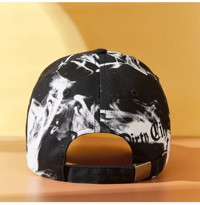 Men Black Graphic Cap with Long Brim 111cm — feature 13