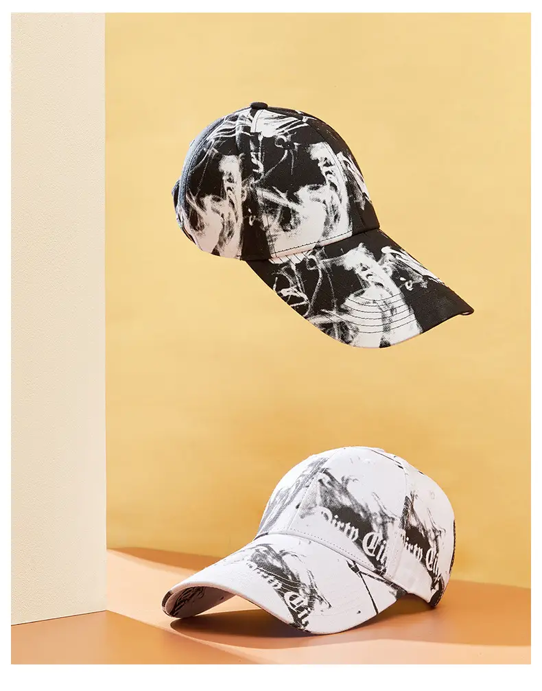 Men Black Graphic Cap with Long Brim 111cm — feature 15