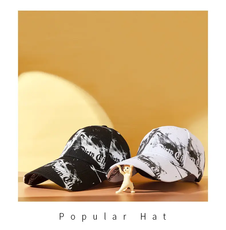 Men Black Graphic Cap with Long Brim 111cm — feature 16