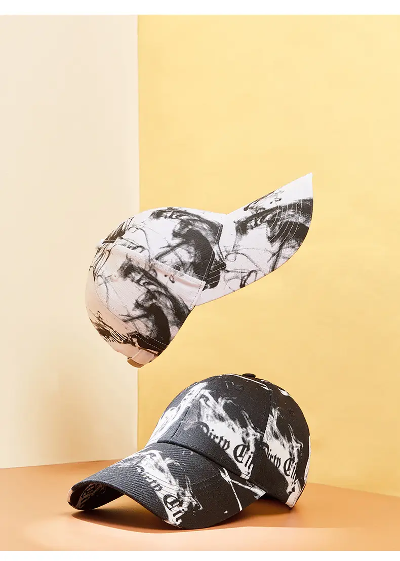 Men Black Graphic Cap with Long Brim 111cm — feature 17