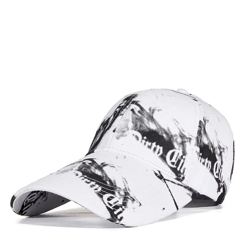 Men Black Graphic Cap with Long Brim 111cm