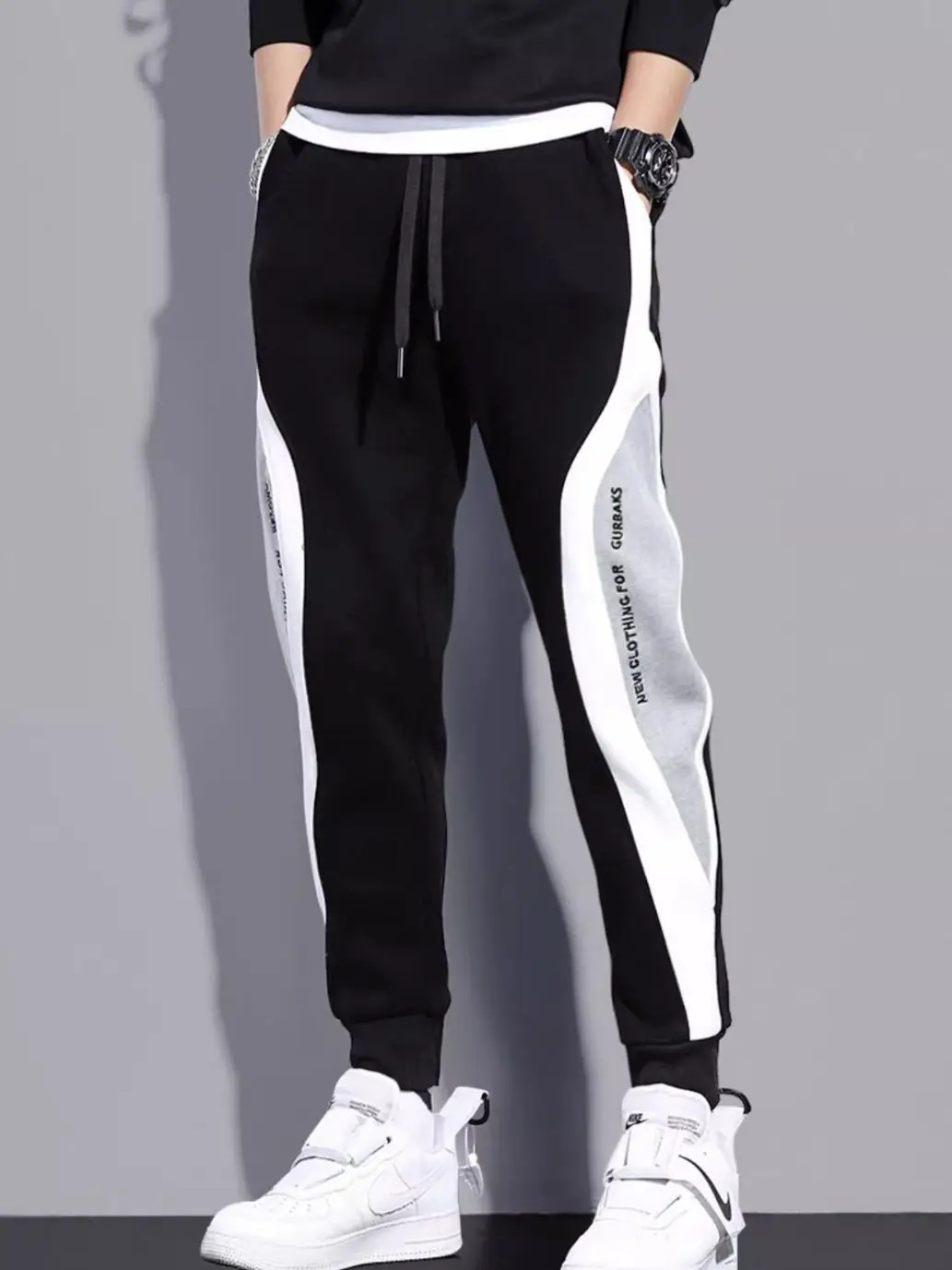 Men Grey Black White Sweatpants Large Casual Leggings - Image 20
