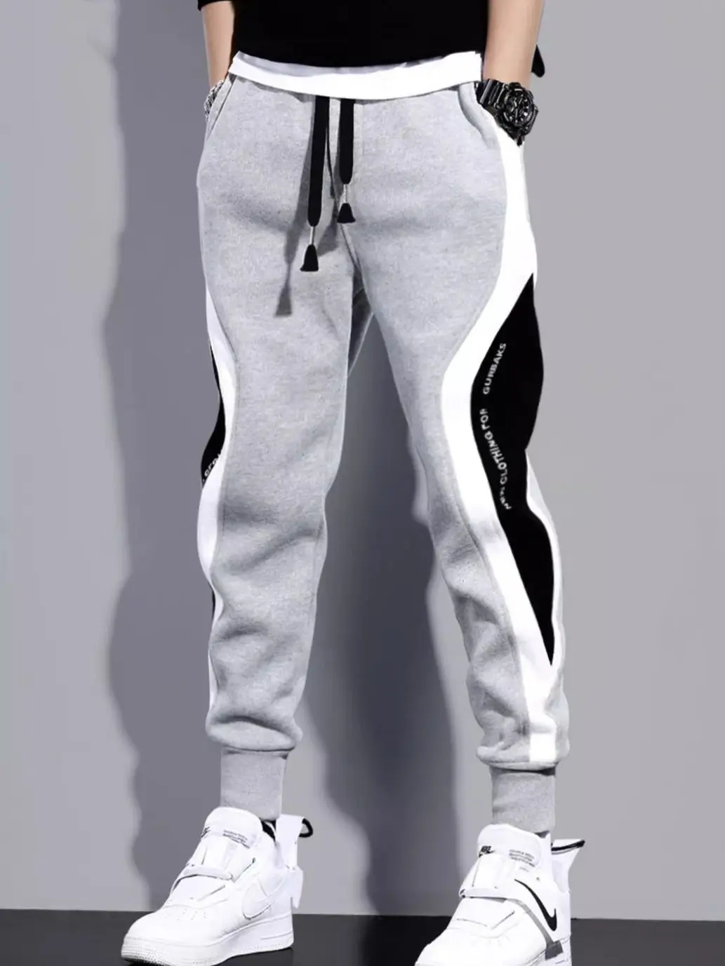 Men Grey Black White Sweatpants Large Casual Leggings - Image 21
