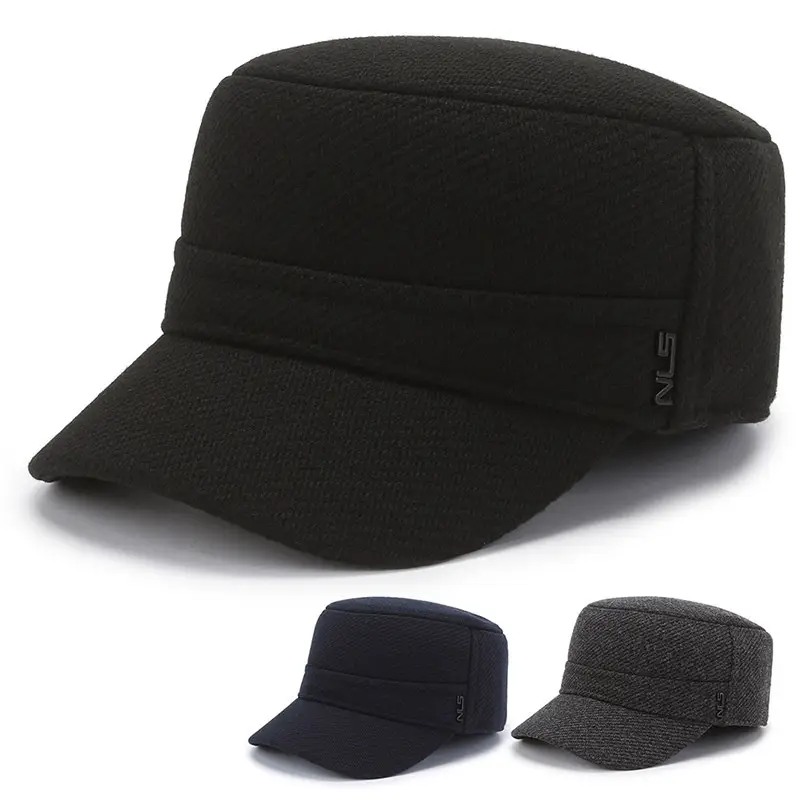 Men's Black Fleece Lined Winter Cap with Logo
