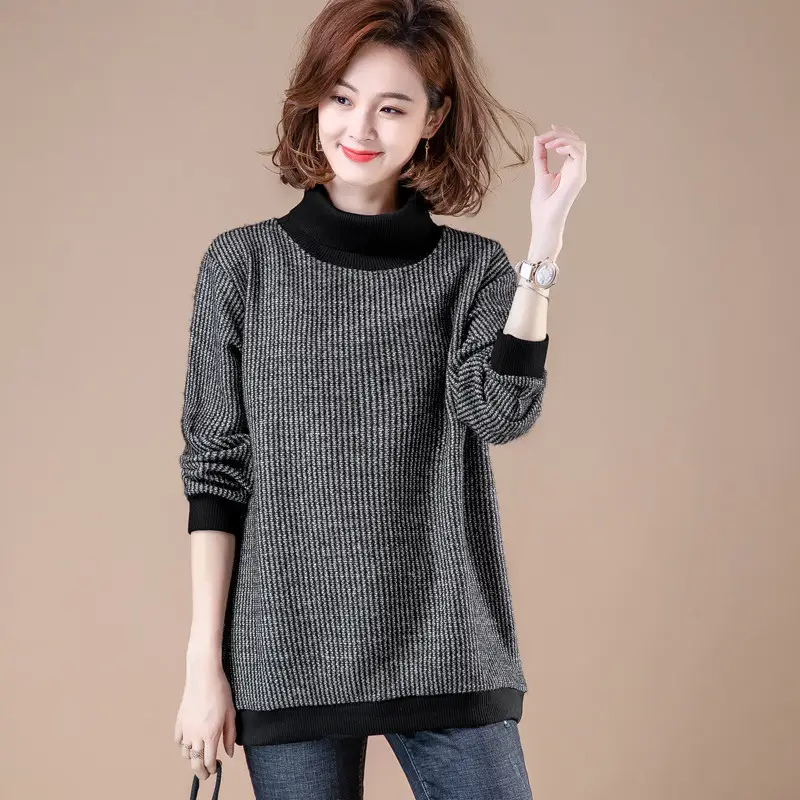 Women Velvet Turtleneck Sweatshirt Medium Large