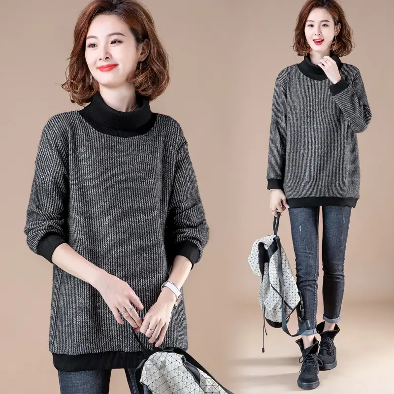 Women Velvet Turtleneck Sweatshirt Medium Large