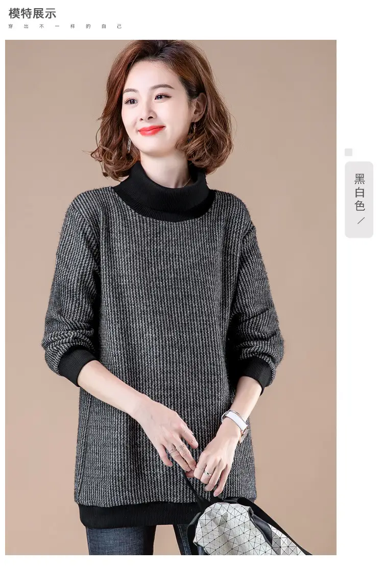 Women Velvet Turtleneck Sweatshirt Medium Large — feature 3