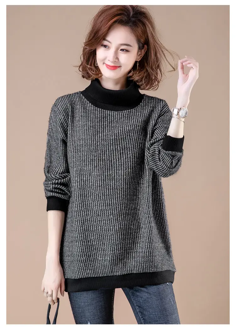 Women Velvet Turtleneck Sweatshirt Medium Large — feature 5