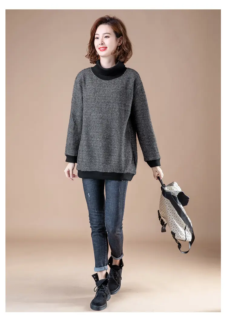 Women Velvet Turtleneck Sweatshirt Medium Large — feature 8