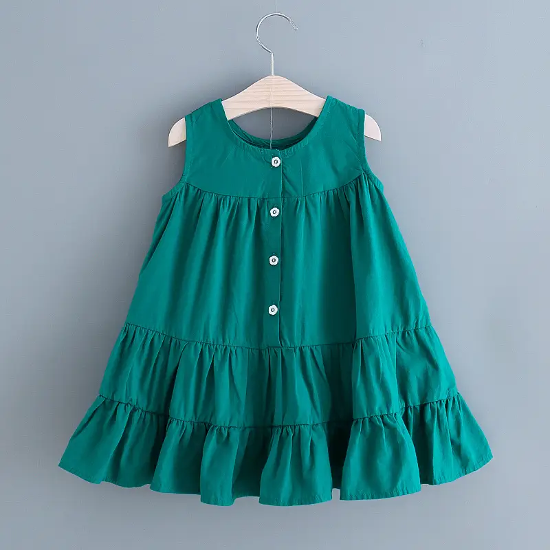 Girls Summer Sleeveless Green Dress with Hat