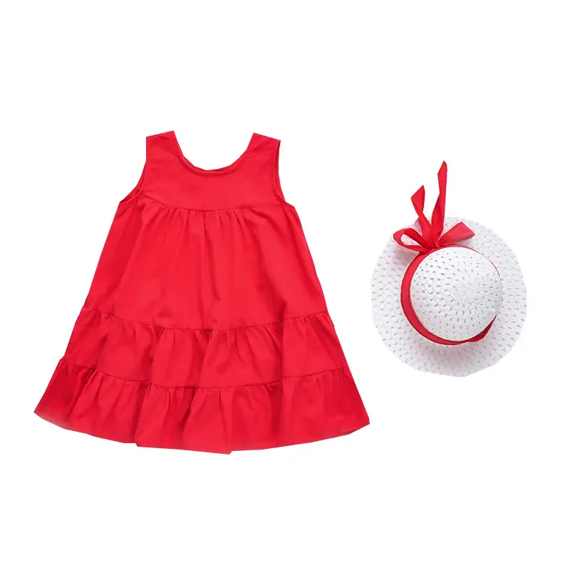 Girls Summer Sleeveless Green Dress with Hat
