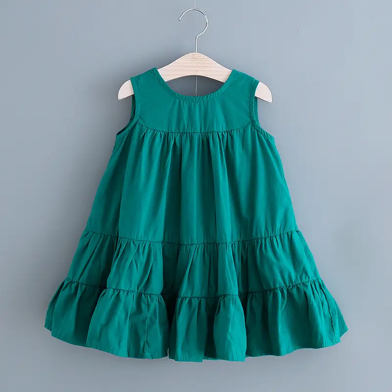 Girls Summer Sleeveless Green Dress with Hat