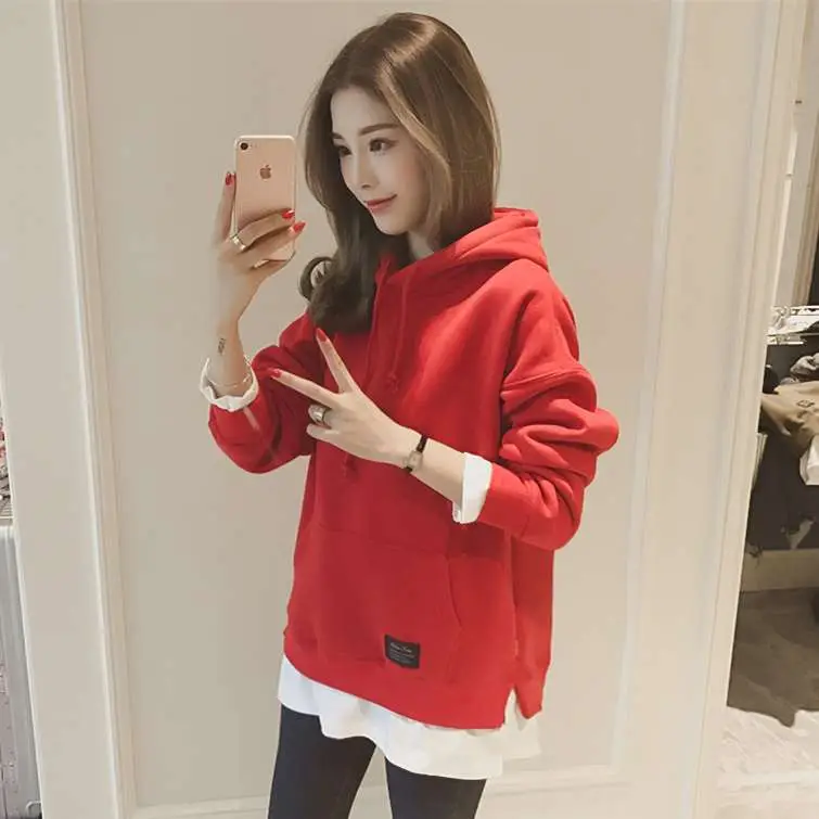 Women Fleece Lined Hoodie Mid Length Grey White - Image 7