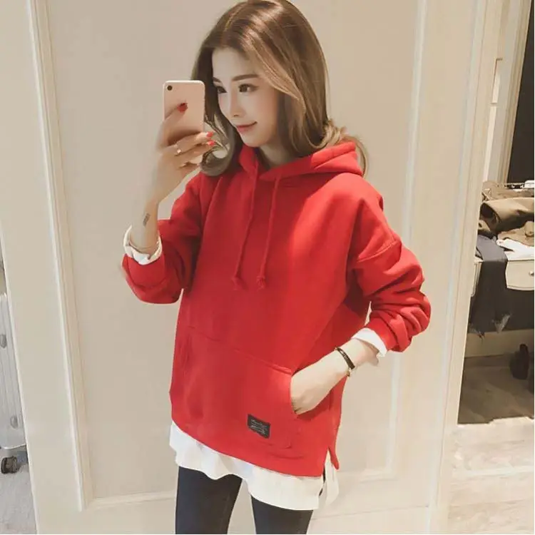 Women Fleece Lined Hoodie Mid Length Grey White — feature 2