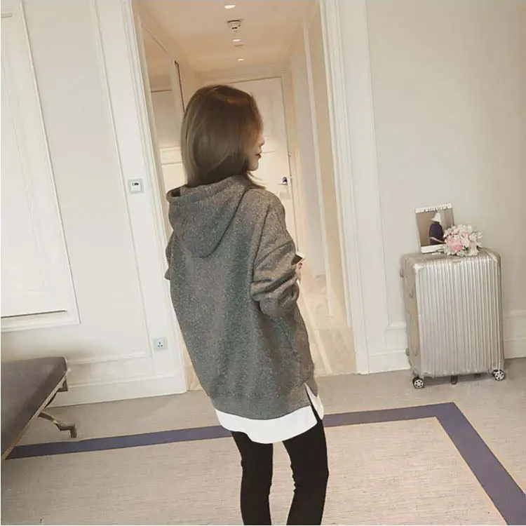 Women Fleece Lined Hoodie Mid Length Grey White — feature 20