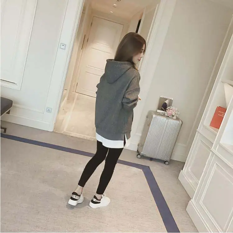 Women Fleece Lined Hoodie Mid Length Grey White — feature 21