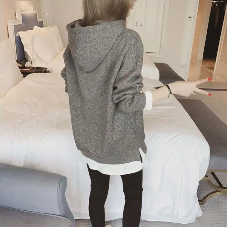 Women Fleece Lined Hoodie Mid Length Grey White — feature 22