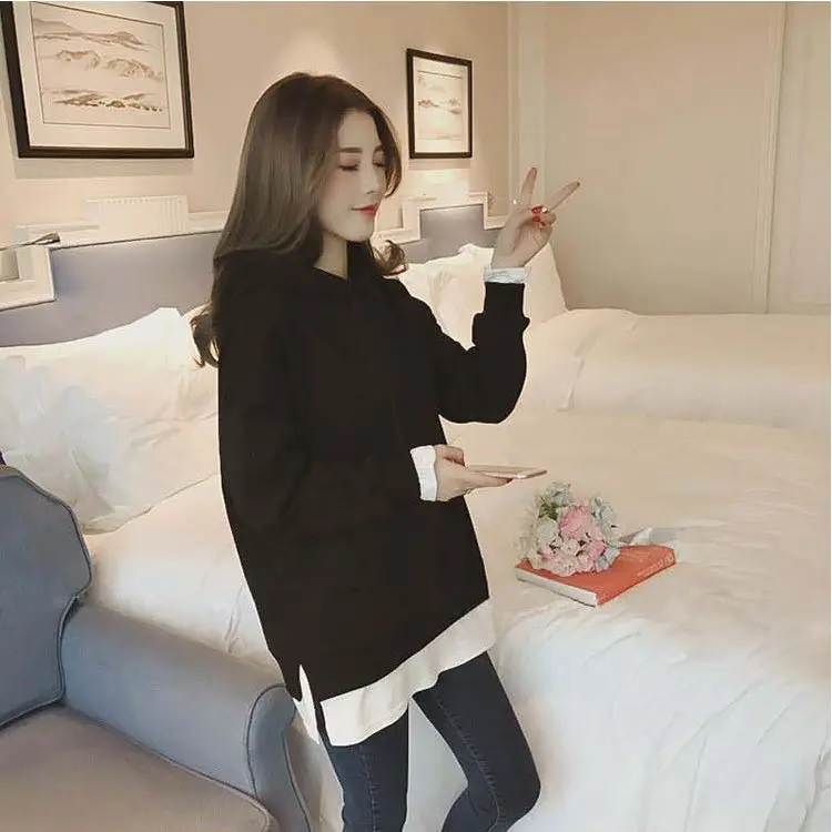 Women Fleece Lined Hoodie Mid Length Grey White — feature 24