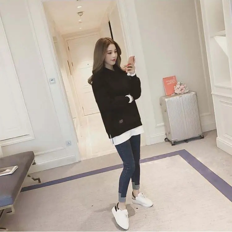 Women Fleece Lined Hoodie Mid Length Grey White — feature 26