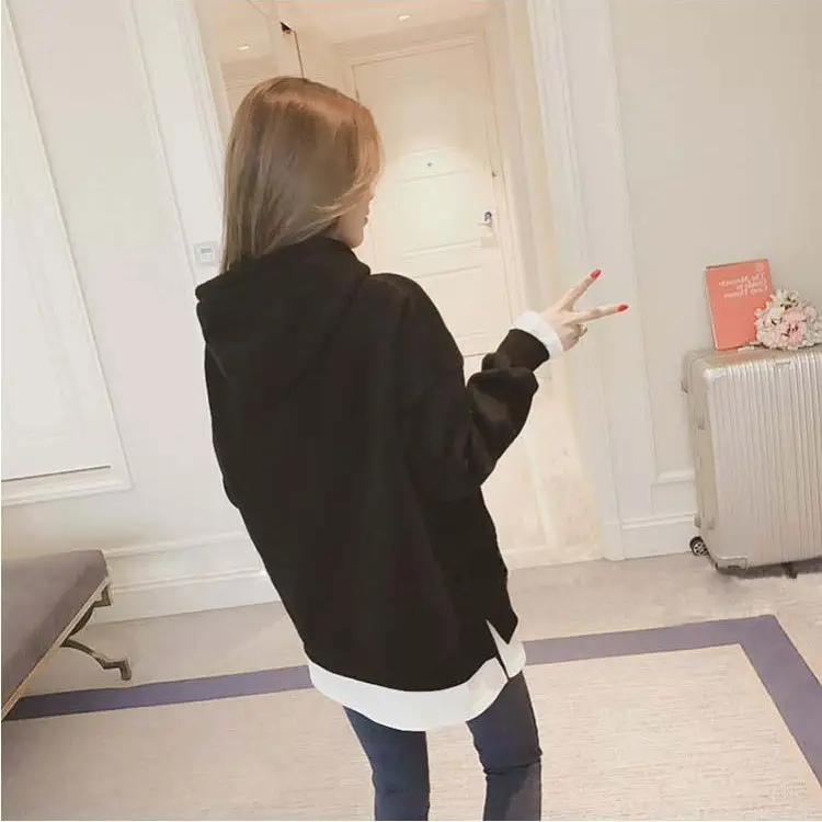Women Fleece Lined Hoodie Mid Length Grey White — feature 27
