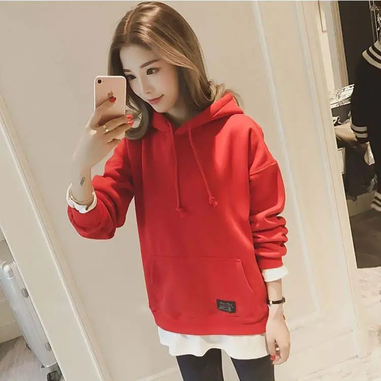 Women Fleece Lined Hoodie Mid Length Grey White — feature 3