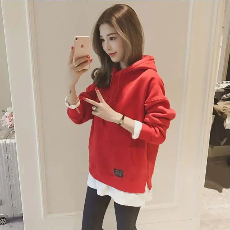 Women Fleece Lined Hoodie Mid Length Grey White — feature 4