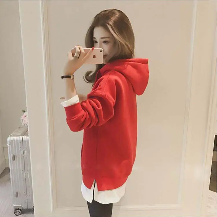 Women Fleece Lined Hoodie Mid Length Grey White — feature 5