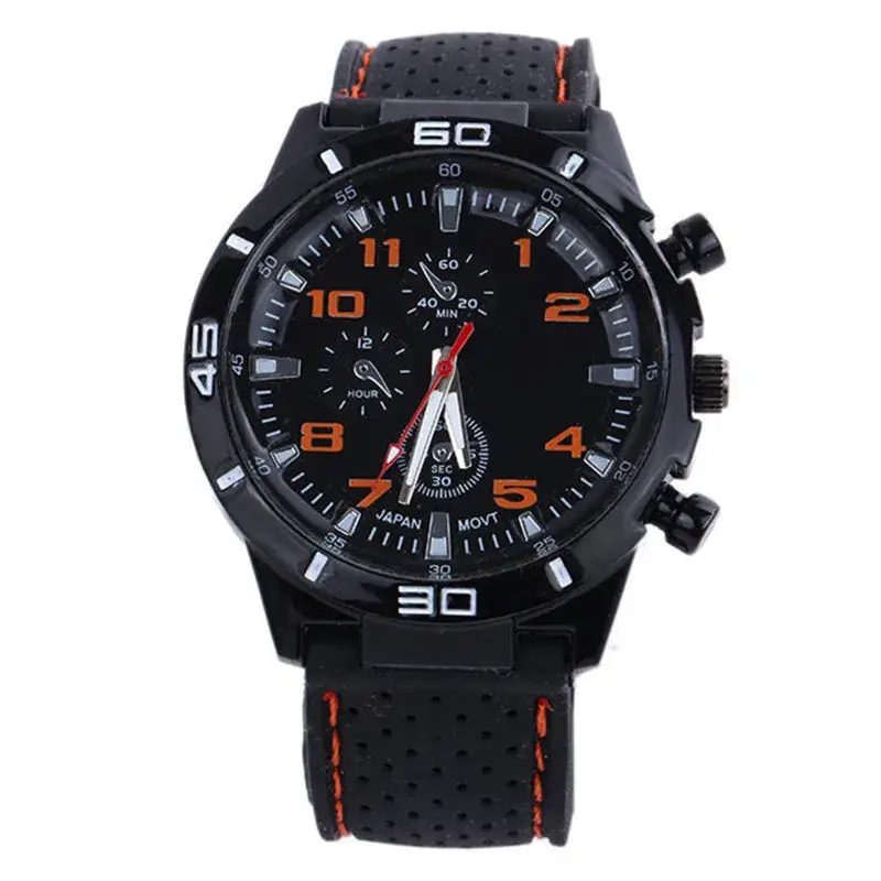 Men's Black Chronograph Silicone Strap Watch with Red Accents - Image 6