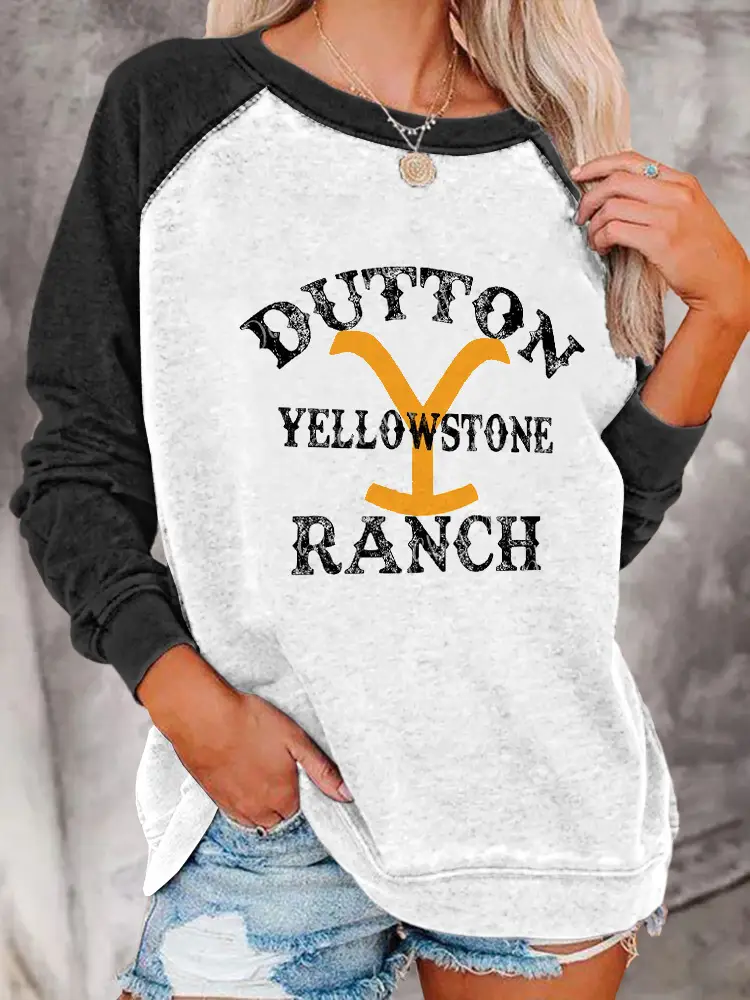2022 Printed Crew Neck Pullover Women's Sweater Yellow Stone Coat - Image 12