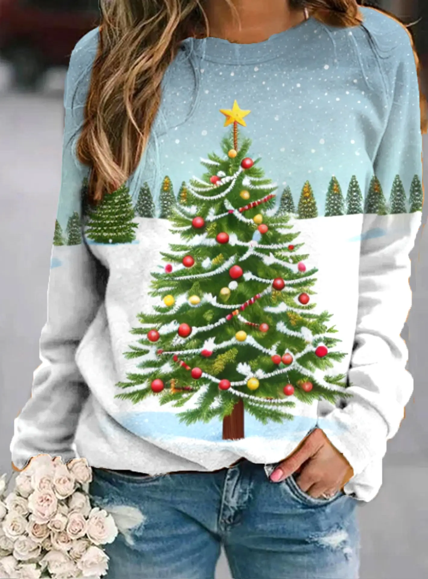 2022 Printed Crew Neck Pullover Women's Sweater Yellow Stone Coat - Image 16